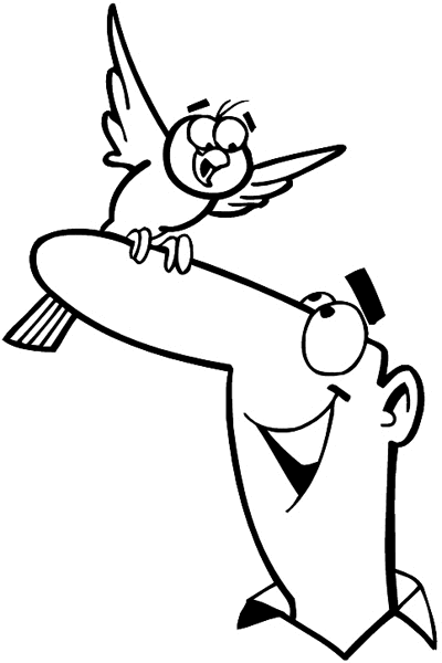Bird on man's nose vinyl sticker. Customize on line. Crazy Comics 026-0249